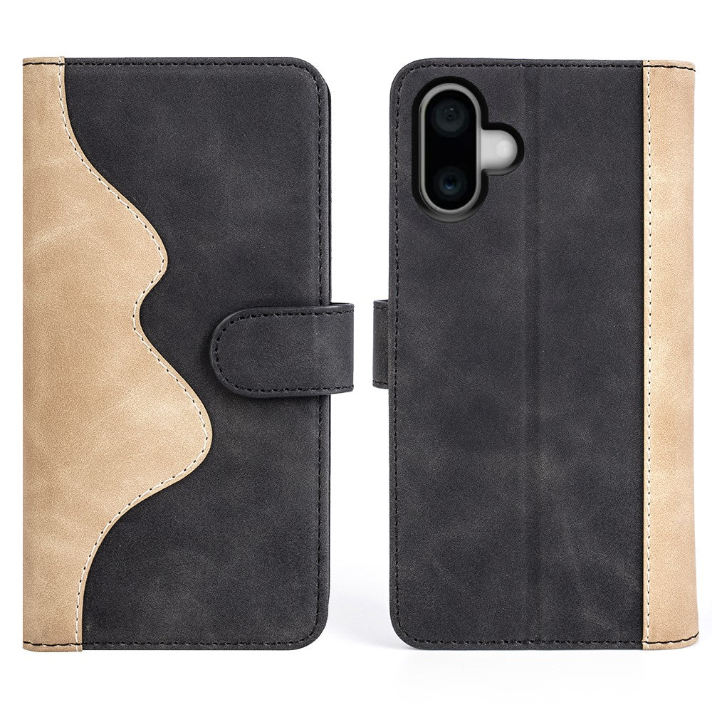 Two-color iPhone 16 leather flip case - Black