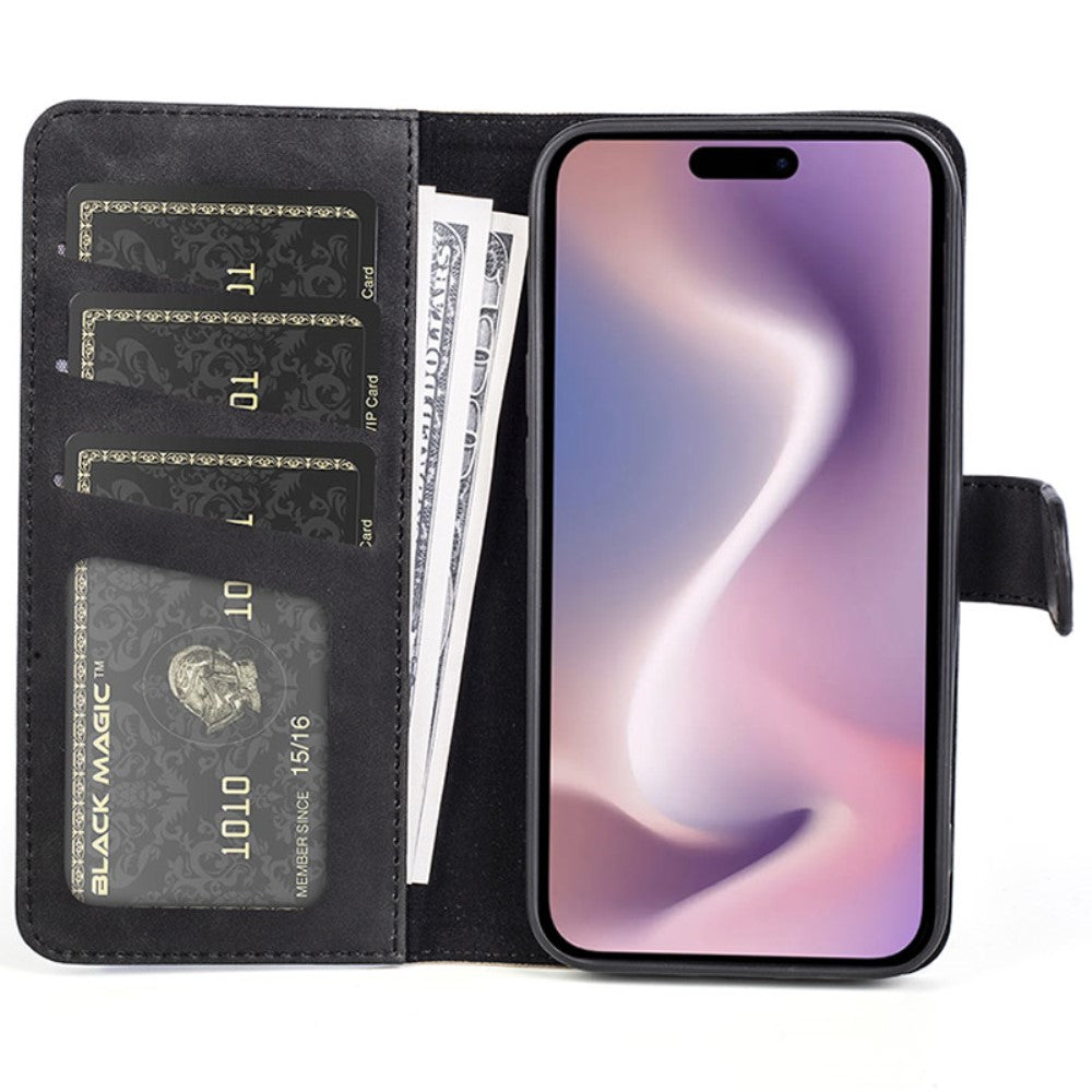 Two-color iPhone 16 leather flip case - Black