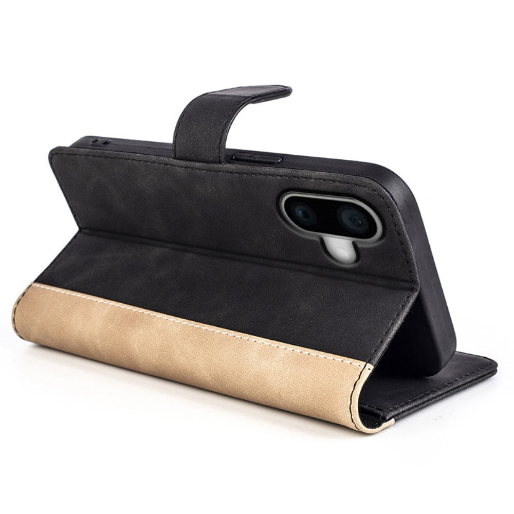Two-color iPhone 16 leather flip case - Black