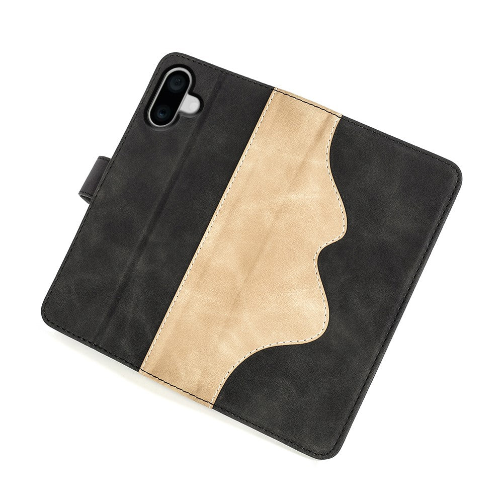 Two-color iPhone 16 leather flip case - Black