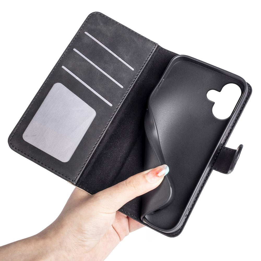 Two-color iPhone 16 leather flip case - Black