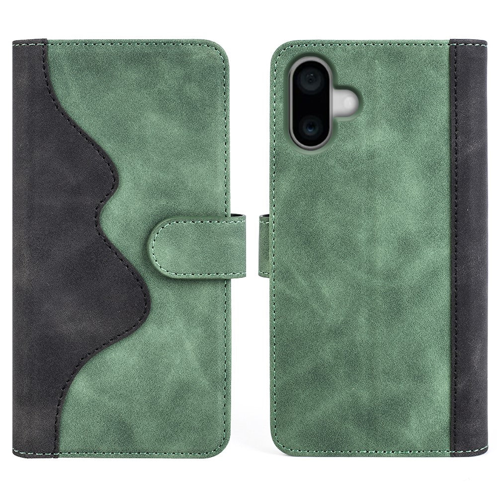 Two-color iPhone 16 leather flip case - Green