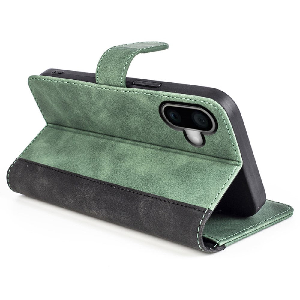 Two-color iPhone 16 leather flip case - Green