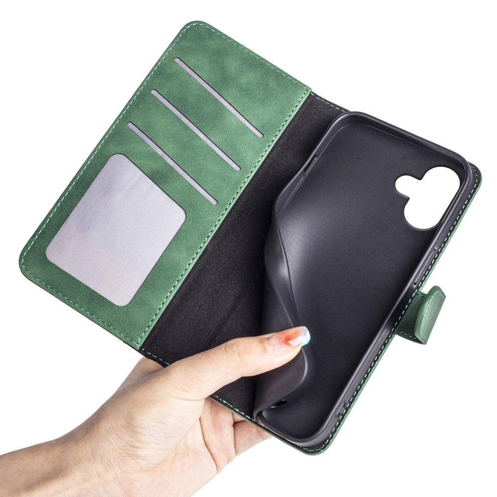 Two-color iPhone 16 leather flip case - Green