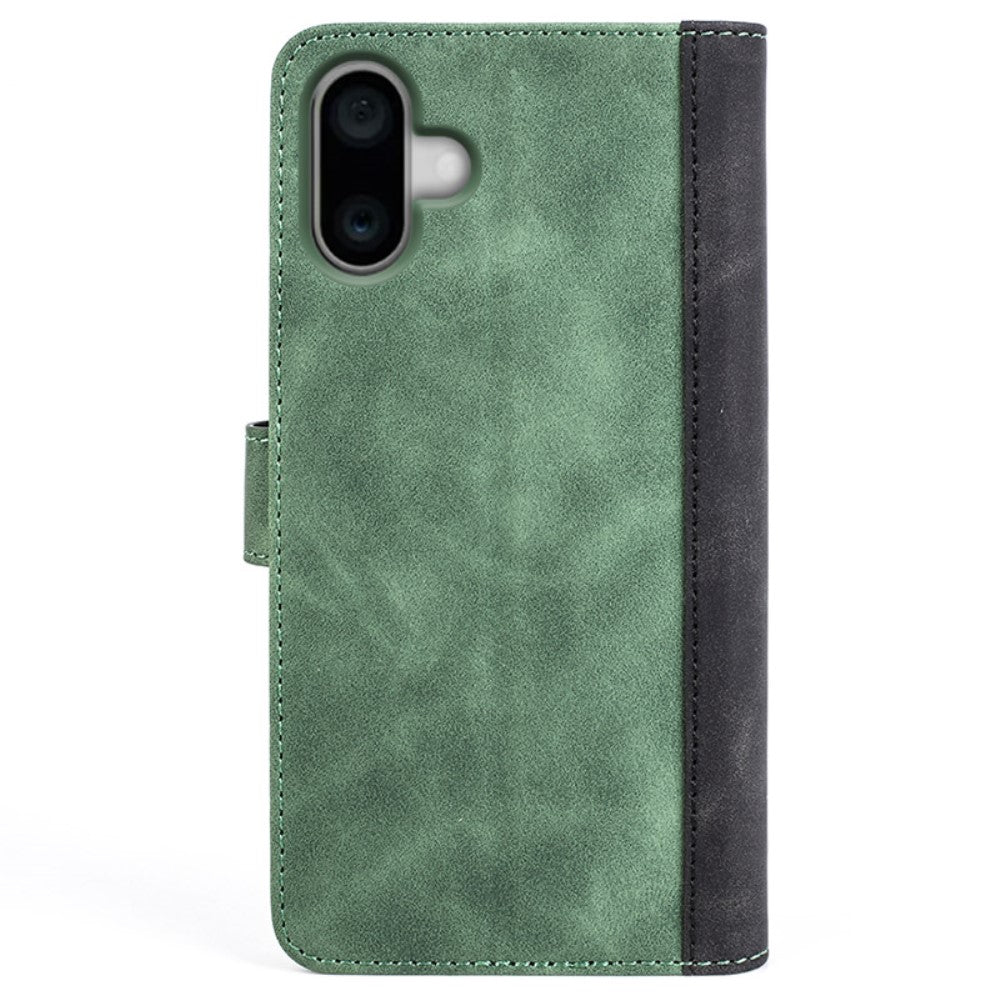 Two-color iPhone 16 leather flip case - Green