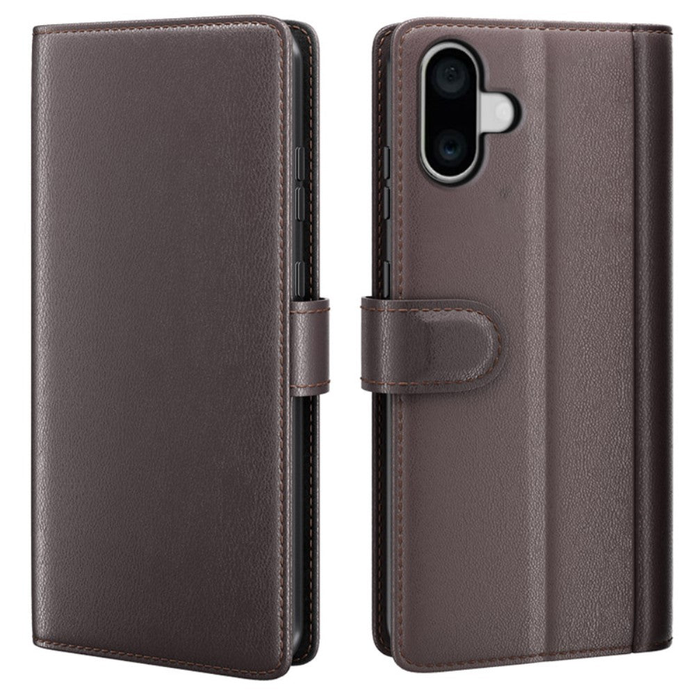 iPhone 16 genuine leather case with credit card slots - Brown