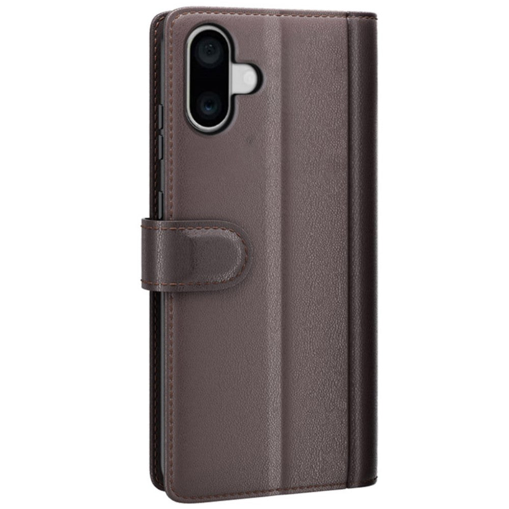 iPhone 16 genuine leather case with credit card slots - Brown