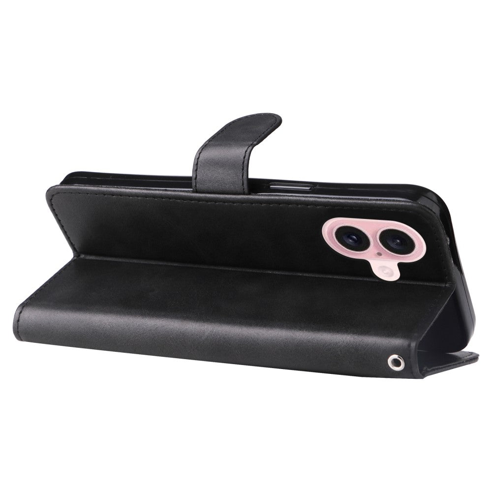 iPhone 16 Case Zipper Pocket Wallet Shockproof Vegan Leather Phone Cover - Black