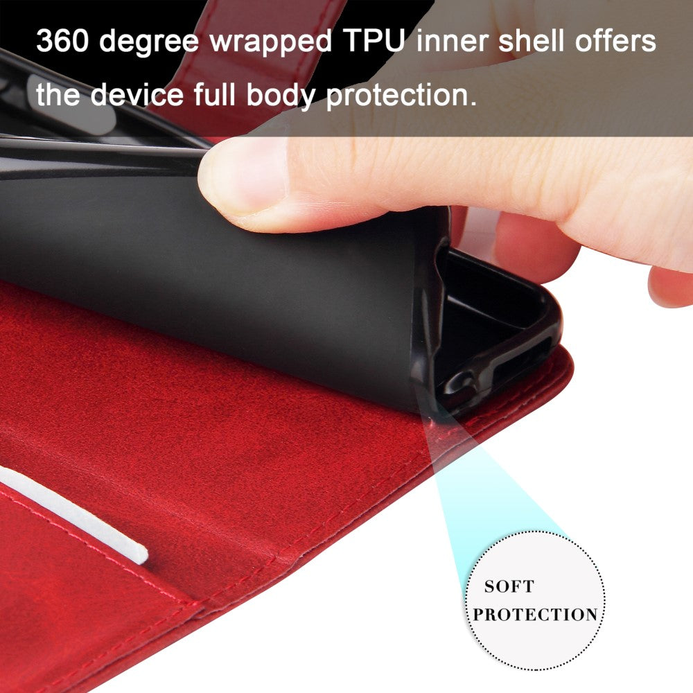 iPhone 16 Case Zipper Pocket Wallet Shockproof Vegan Leather Phone Cover - Red