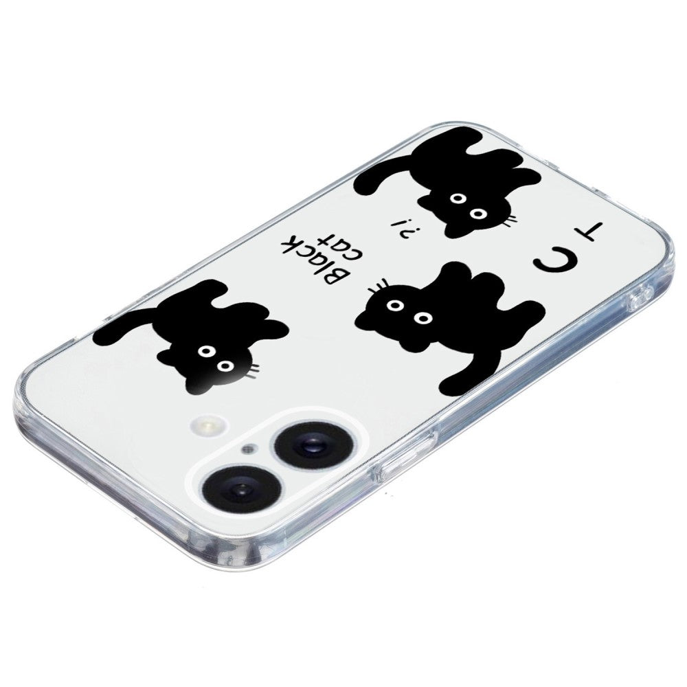 iPhone 16 Case Soft Flexible Pattern Printing Phone Cover with Transparent Edge - Black Cat