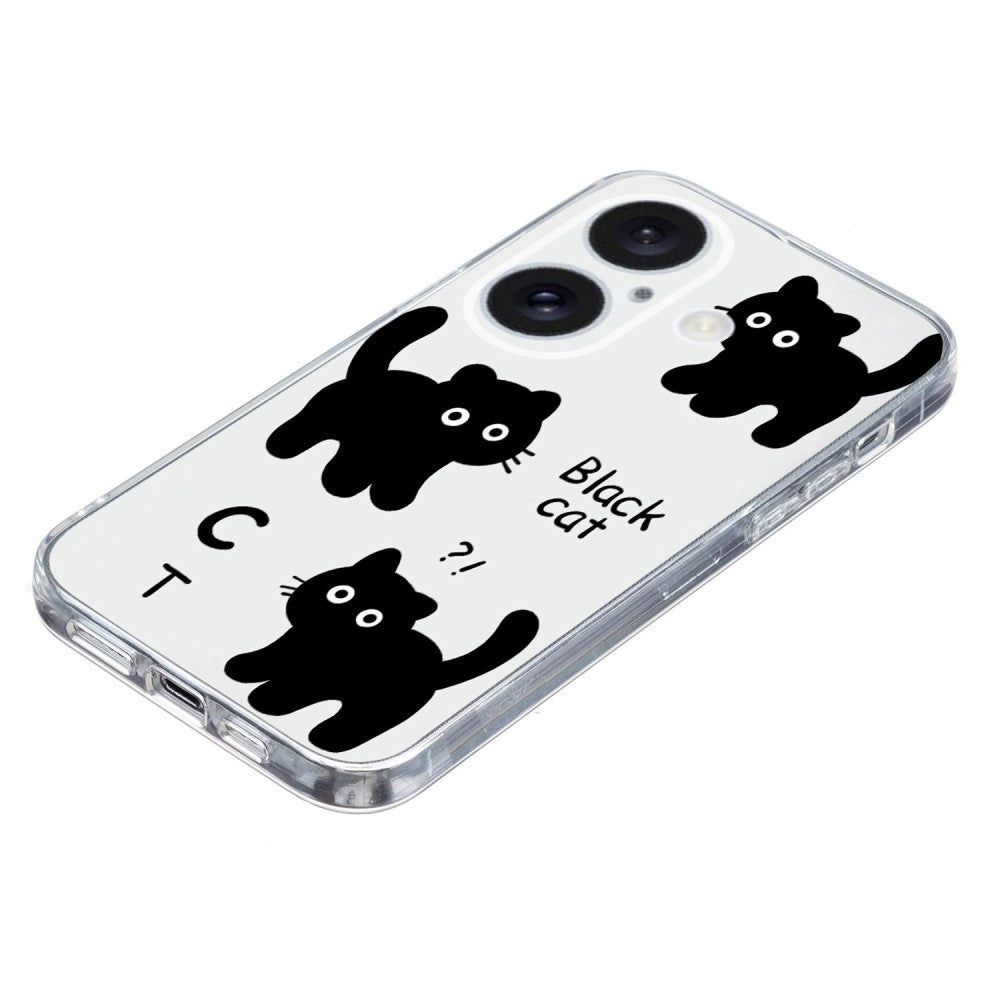 iPhone 16 Case Soft Flexible Pattern Printing Phone Cover with Transparent Edge - Black Cat