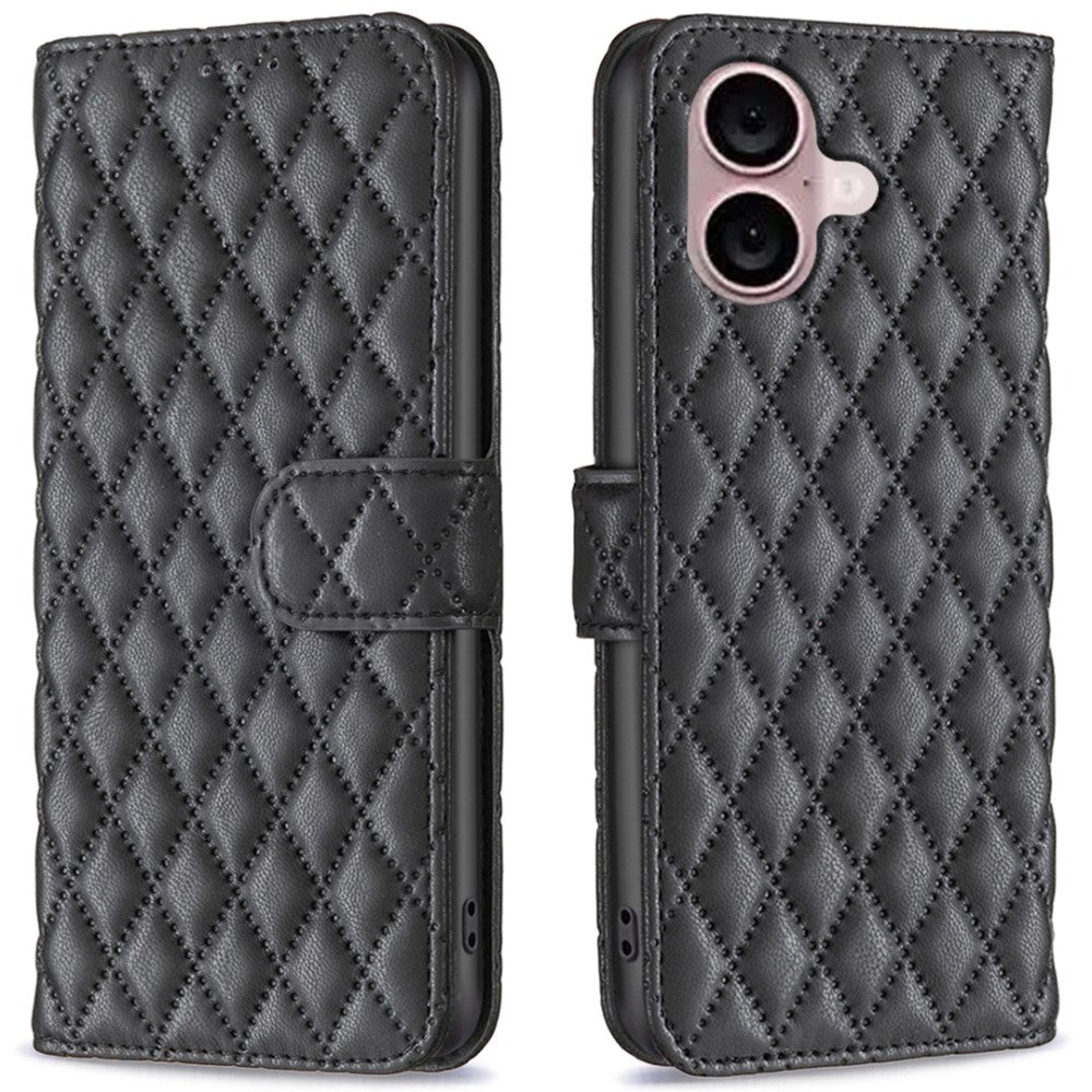 Rhombus pattern matte iPhone 16 flip case - Black