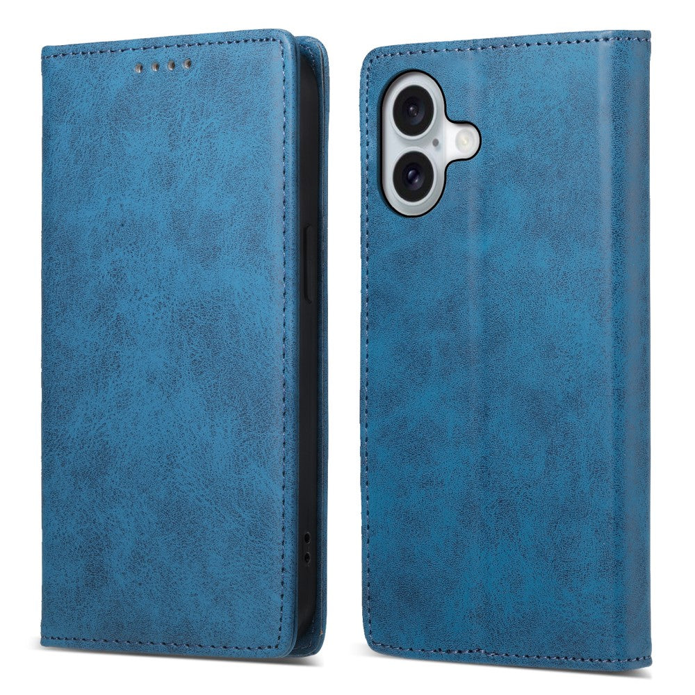 DF-05 iPhone 16 Case Vegan Leather RFID Blocking Phone Cover - Blue