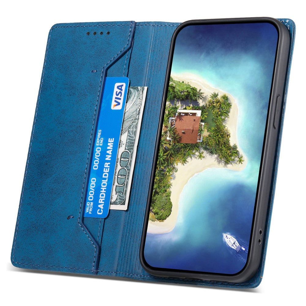 DF-05 iPhone 16 Case Vegan Leather RFID Blocking Phone Cover - Blue