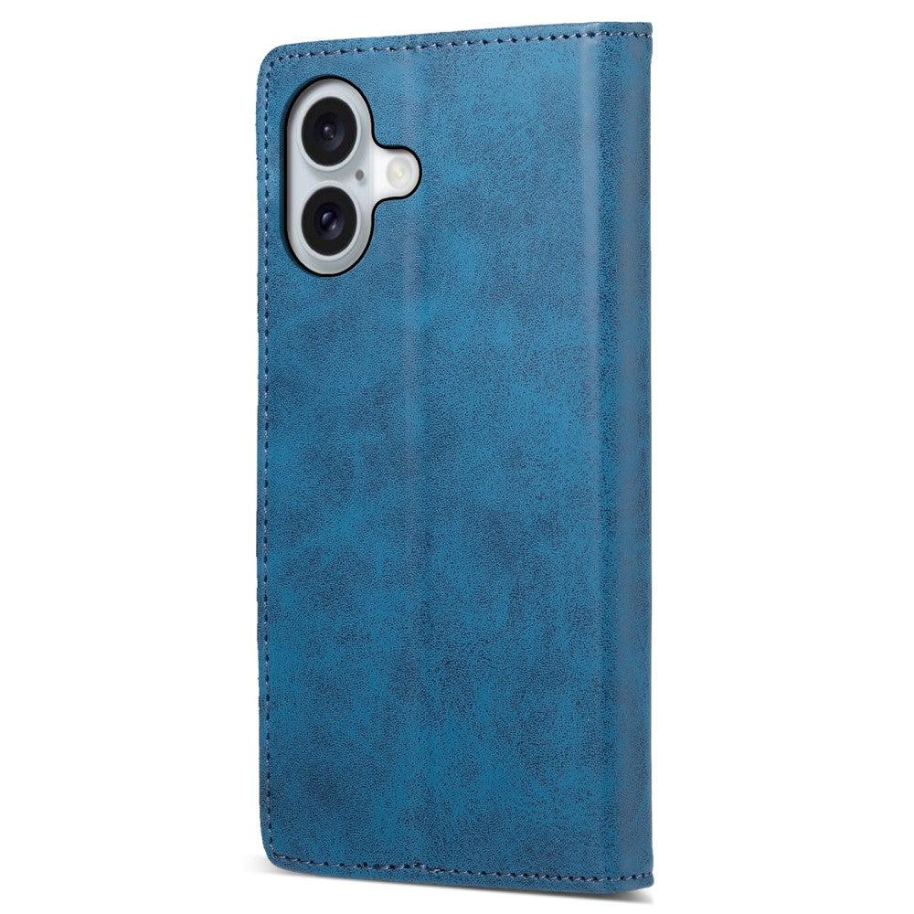 DF-05 iPhone 16 Case Vegan Leather RFID Blocking Phone Cover - Blue