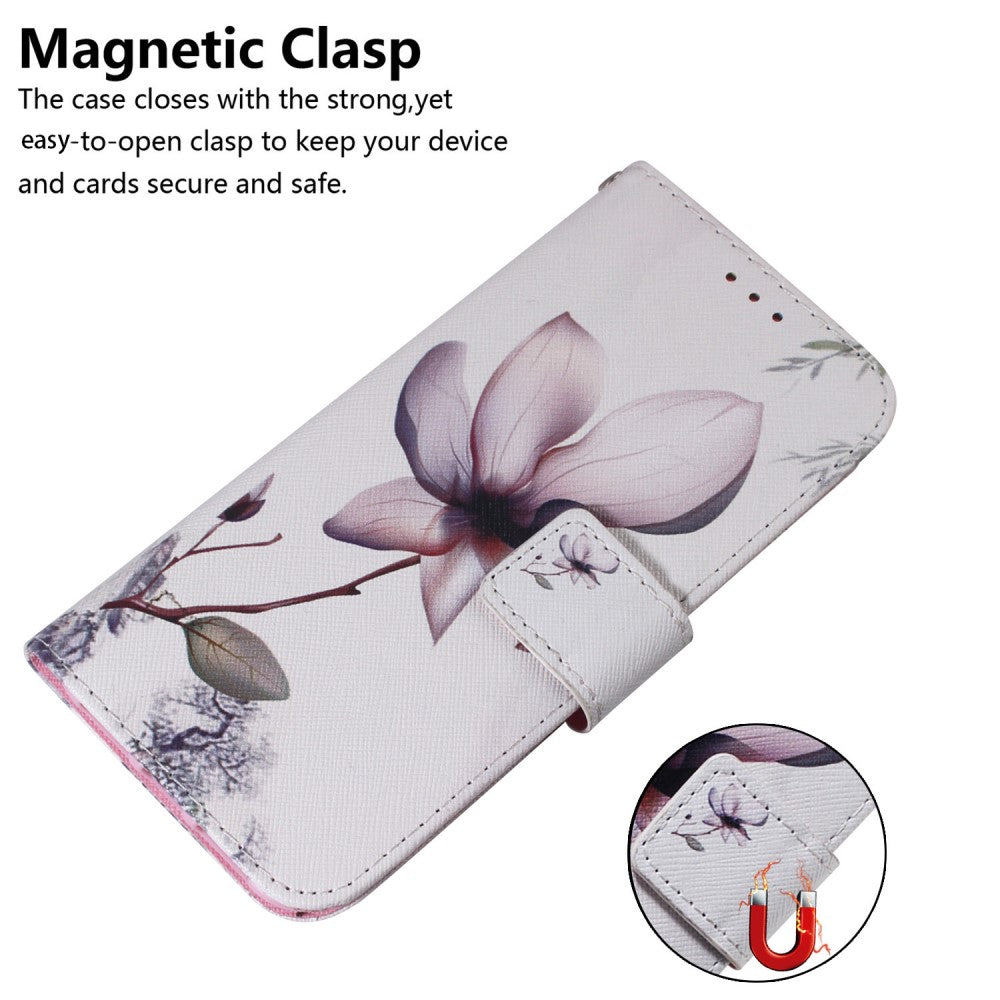 iPhone 16 Wallet Case Pattern Print Leather Phone Cover - Pink Flower