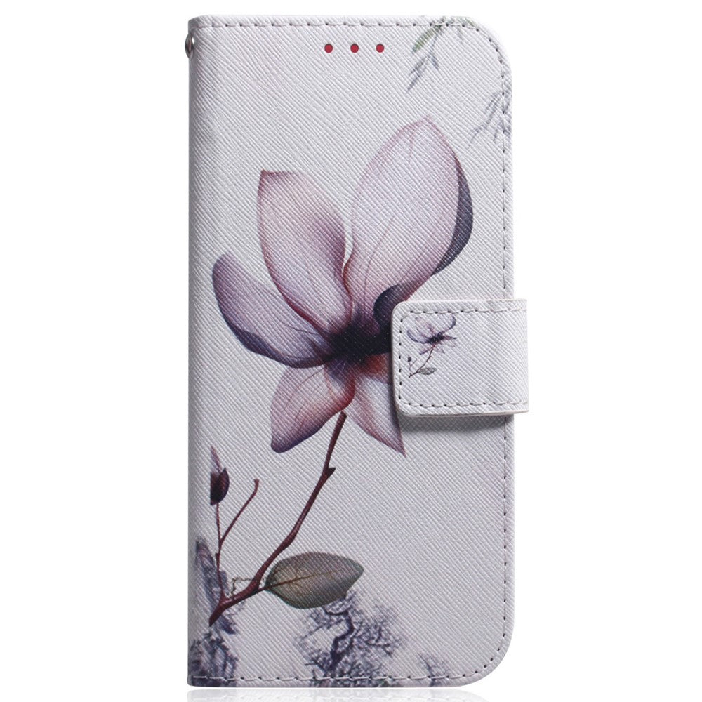 iPhone 16 Wallet Case Pattern Print Leather Phone Cover - Pink Flower