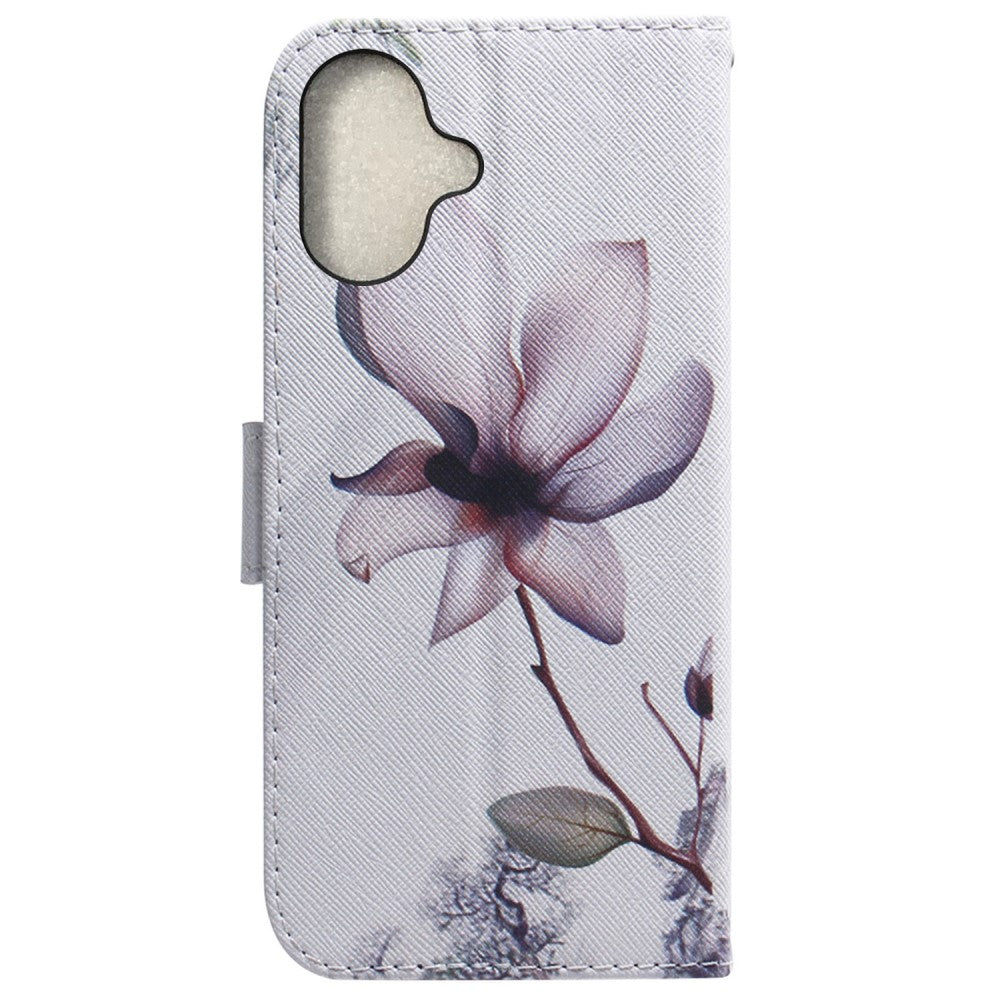 iPhone 16 Wallet Case Pattern Print Leather Phone Cover - Pink Flower