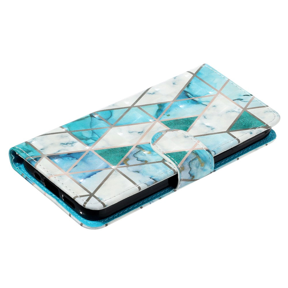 iPhone 16 Leather Case Flip Wallet Phone Cover Magnetic Clasp 3D Pattern Printed - Green Marble