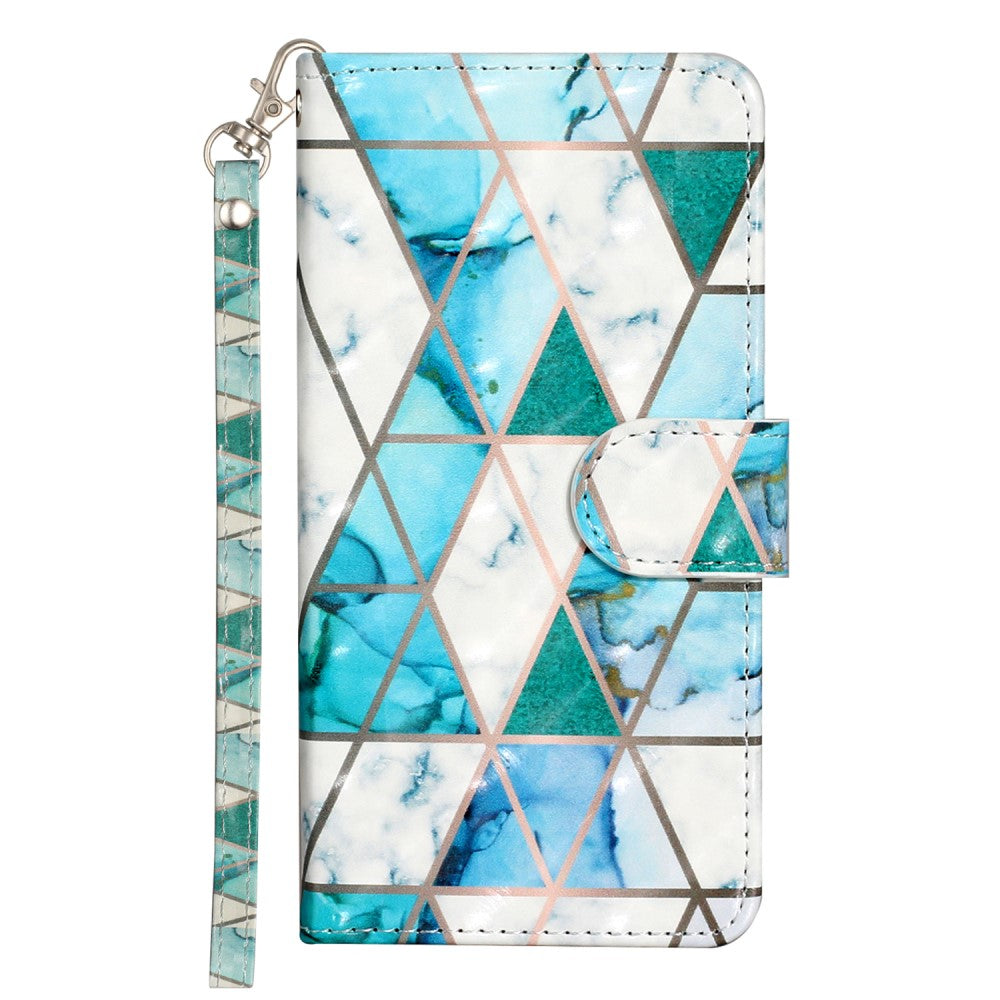 iPhone 16 Leather Case Flip Wallet Phone Cover Magnetic Clasp 3D Pattern Printed - Green Marble