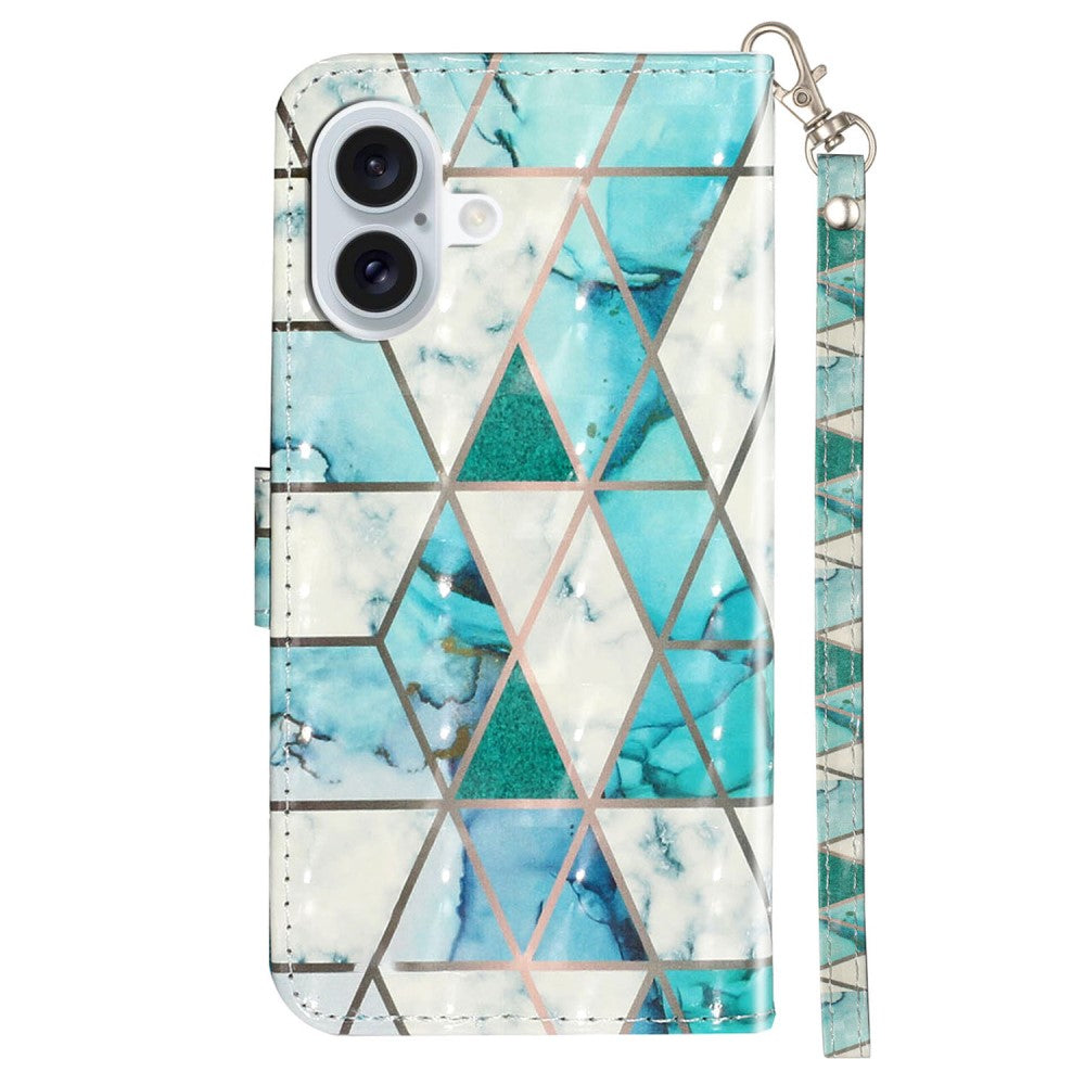 iPhone 16 Leather Case Flip Wallet Phone Cover Magnetic Clasp 3D Pattern Printed - Green Marble