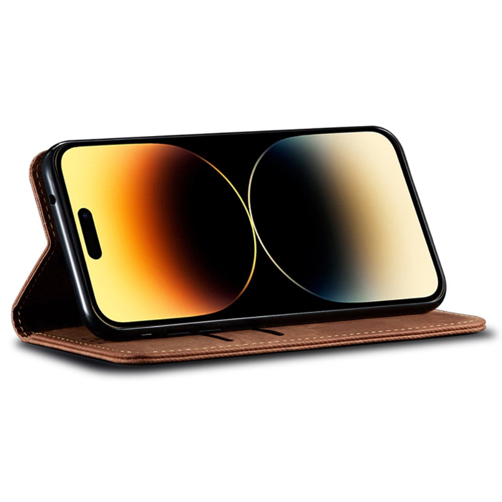 Jeans iPhone 16 flip case - Coffee