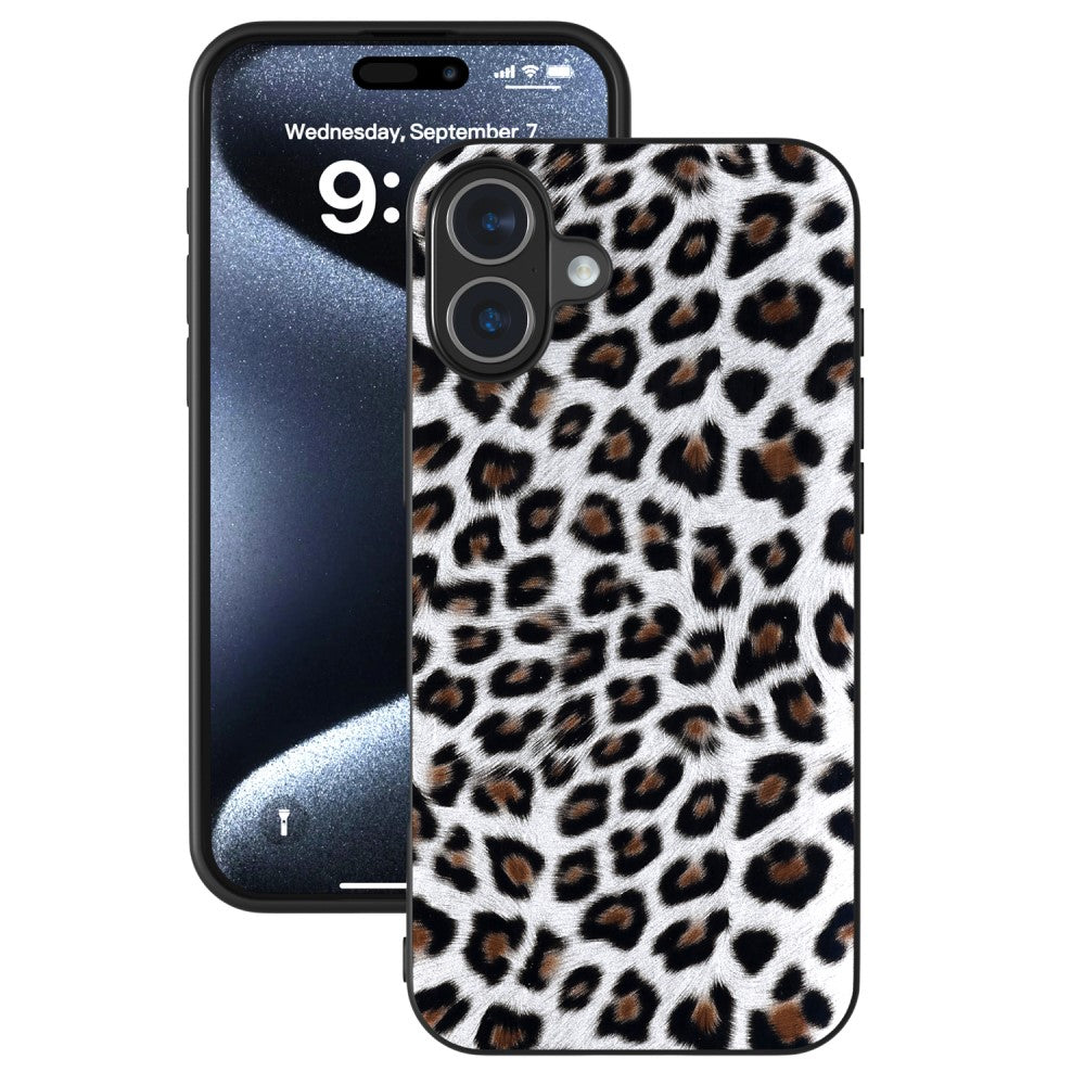 ABEEL iPhone 16 Case Vegan Leather Coated Flexible Leopard Phone Cover - Silver