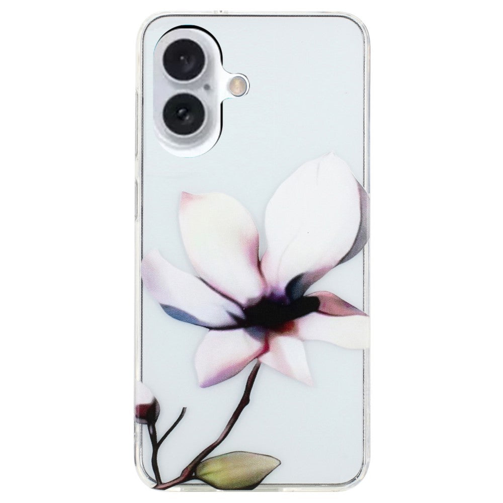 iPhone 16 Case Pattern Printing Flexible Flexible Mobile Phone Cover - White Flower