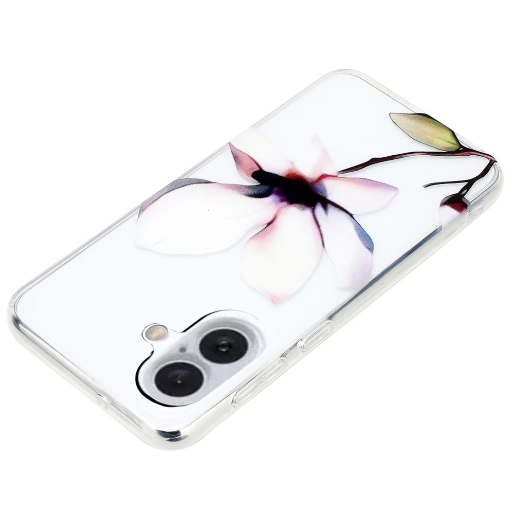 iPhone 16 Case Pattern Printing Flexible Flexible Mobile Phone Cover - White Flower