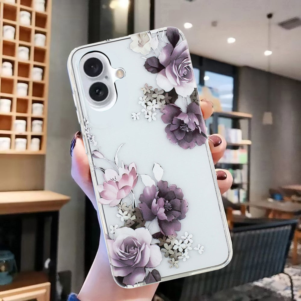 iPhone 16 Case Pattern Printing Flexible Flexible Mobile Phone Cover - Peony Flower