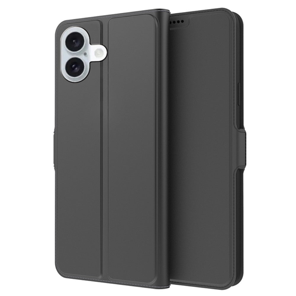 Smooth and thin premium iPhone 16 leather case - Black