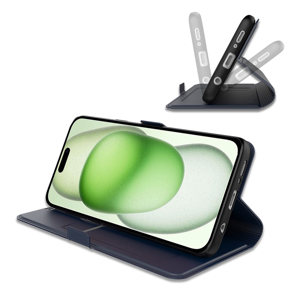 Smooth and thin premium iPhone 16 leather case - Blue