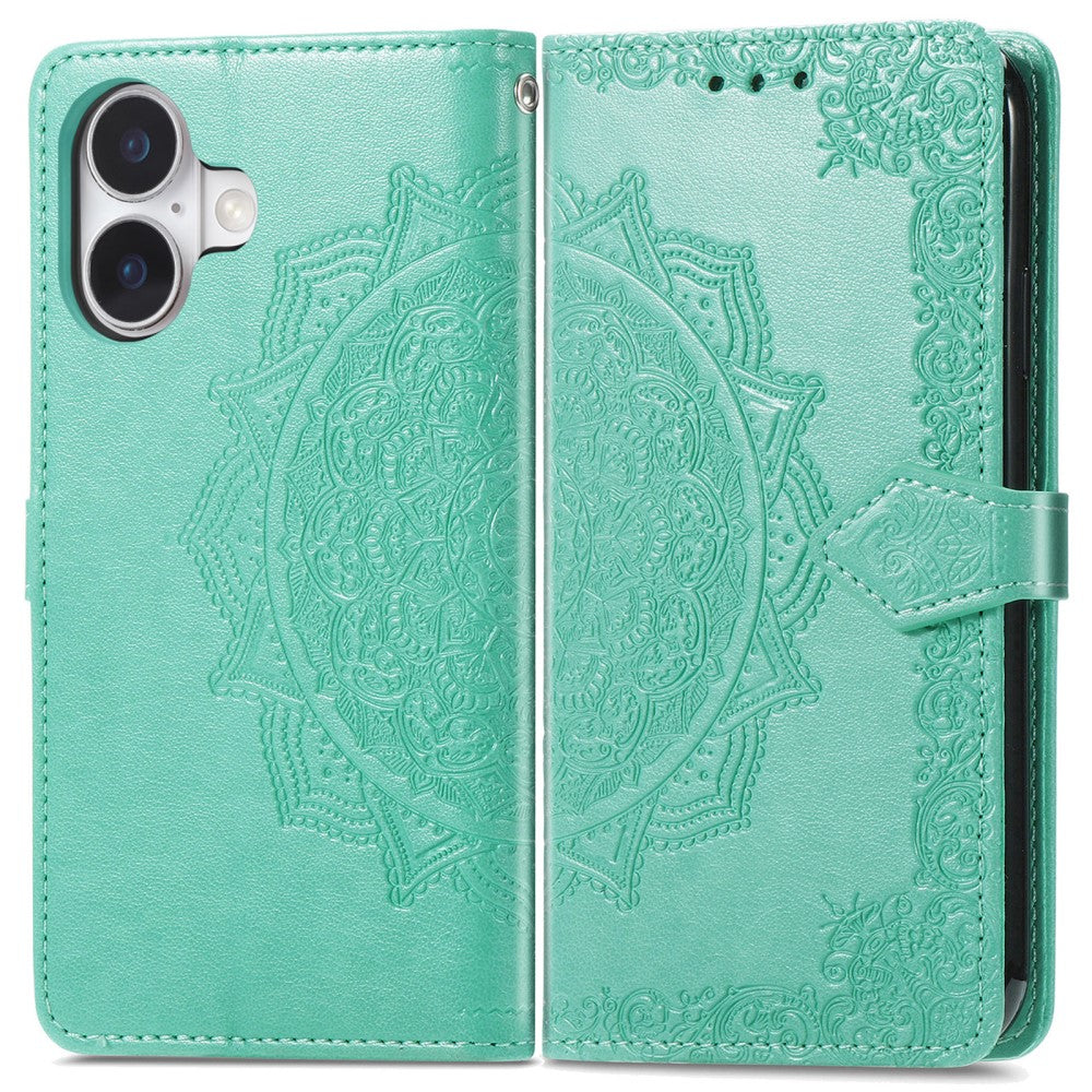 Mandala iPhone 16 leather case - Mint Green