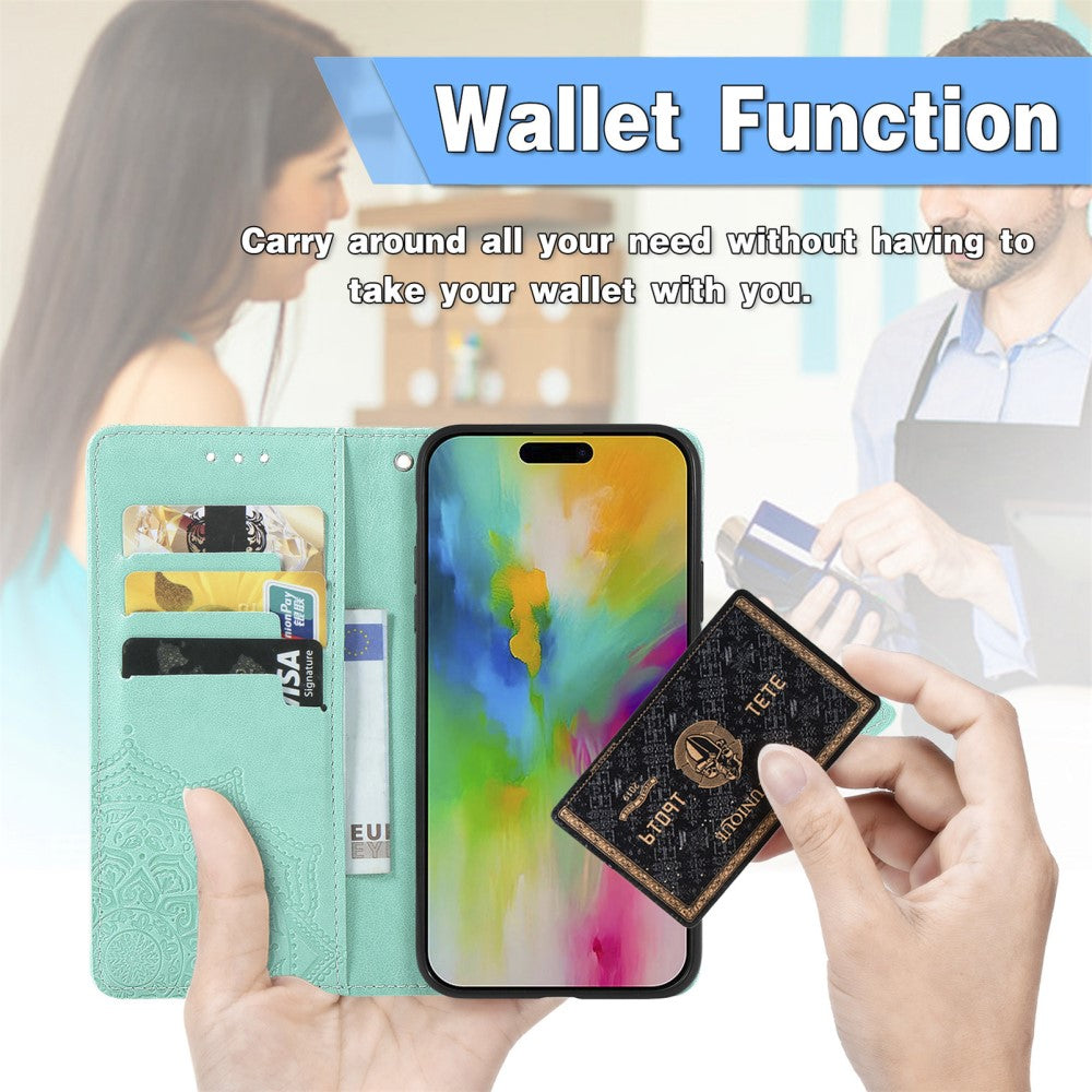 Mandala iPhone 16 leather case - Mint Green