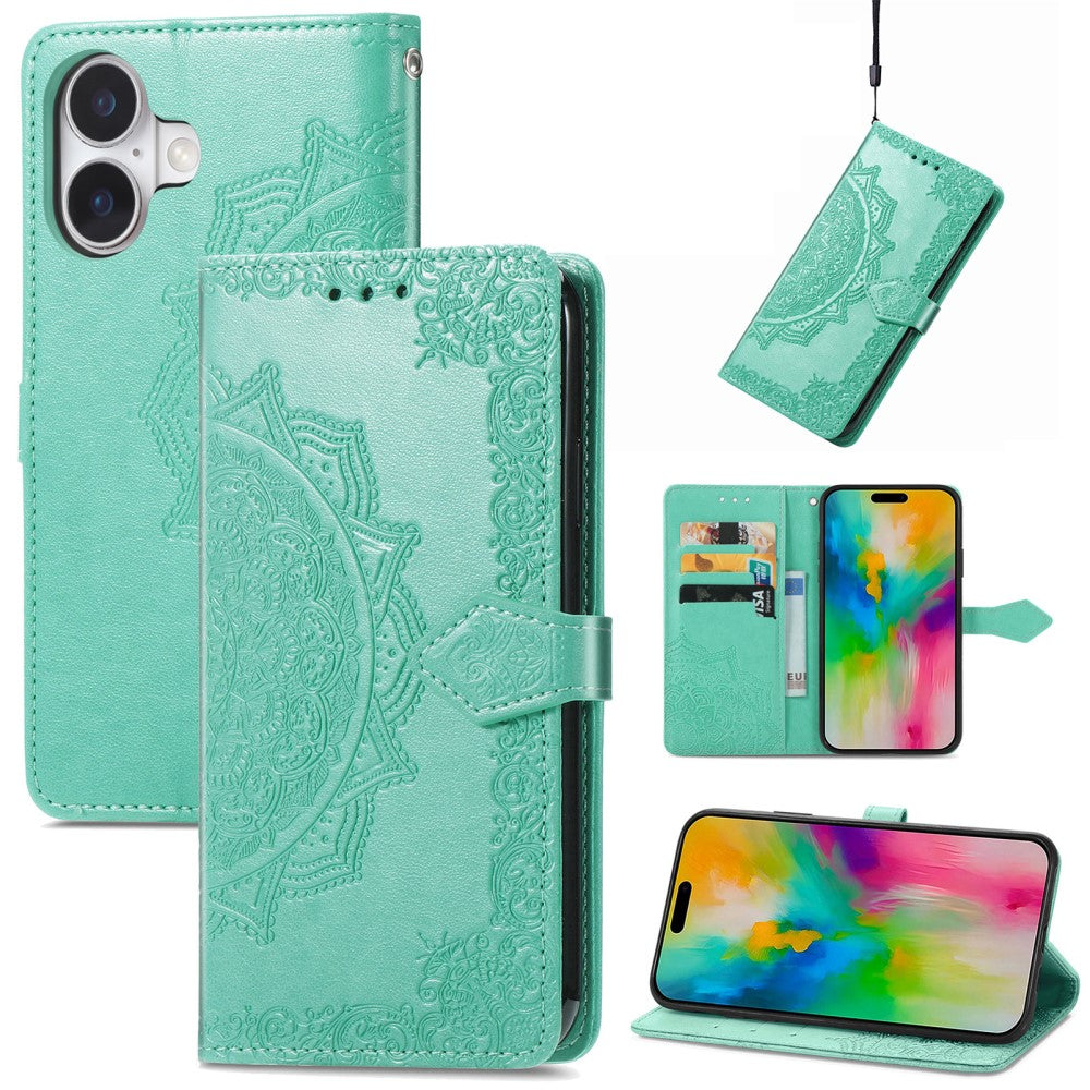 Mandala iPhone 16 leather case - Mint Green