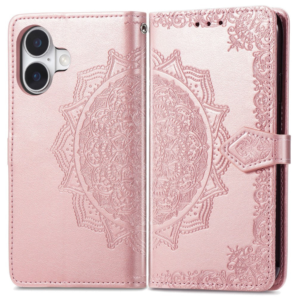 Mandala iPhone 16 leather case - Rose Gold