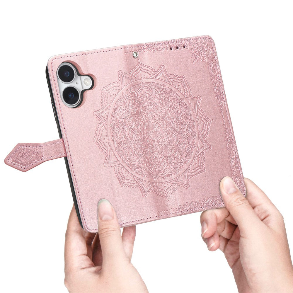 Mandala iPhone 16 leather case - Rose Gold