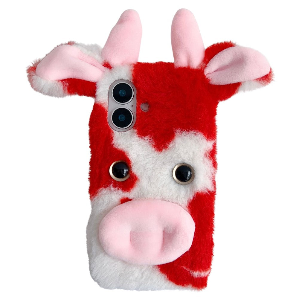 iPhone 16 Case Fluffy Cows Ear Soft Flexible Slim Phone Cover - Red