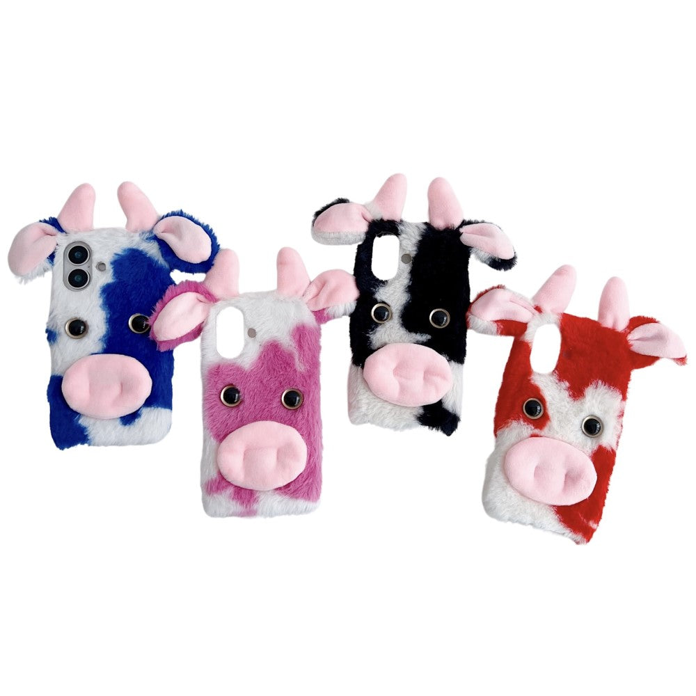 iPhone 16 Case Fluffy Cows Ear Soft Flexible Slim Phone Cover - Red