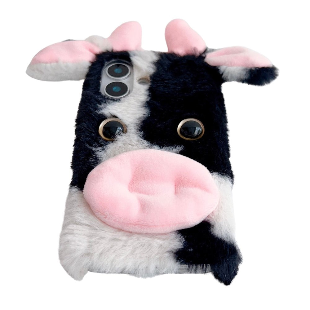 iPhone 16 Case Fluffy Cows Ear Soft Flexible Slim Phone Cover - Red