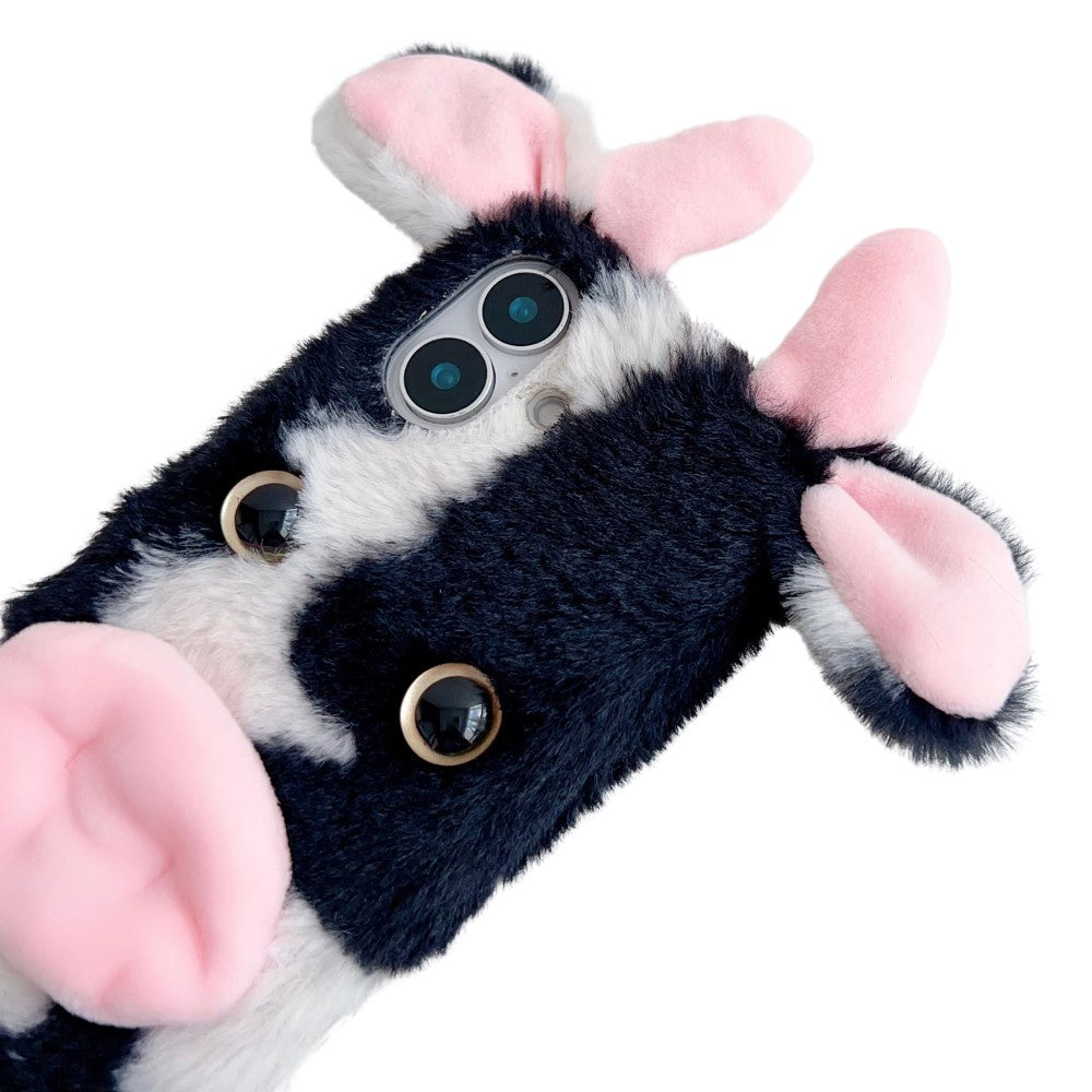 iPhone 16 Case Fluffy Cows Ear Soft Flexible Slim Phone Cover - Red
