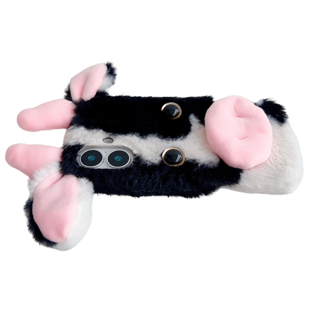 iPhone 16 Case Fluffy Cows Ear Soft Flexible Slim Phone Cover - Red