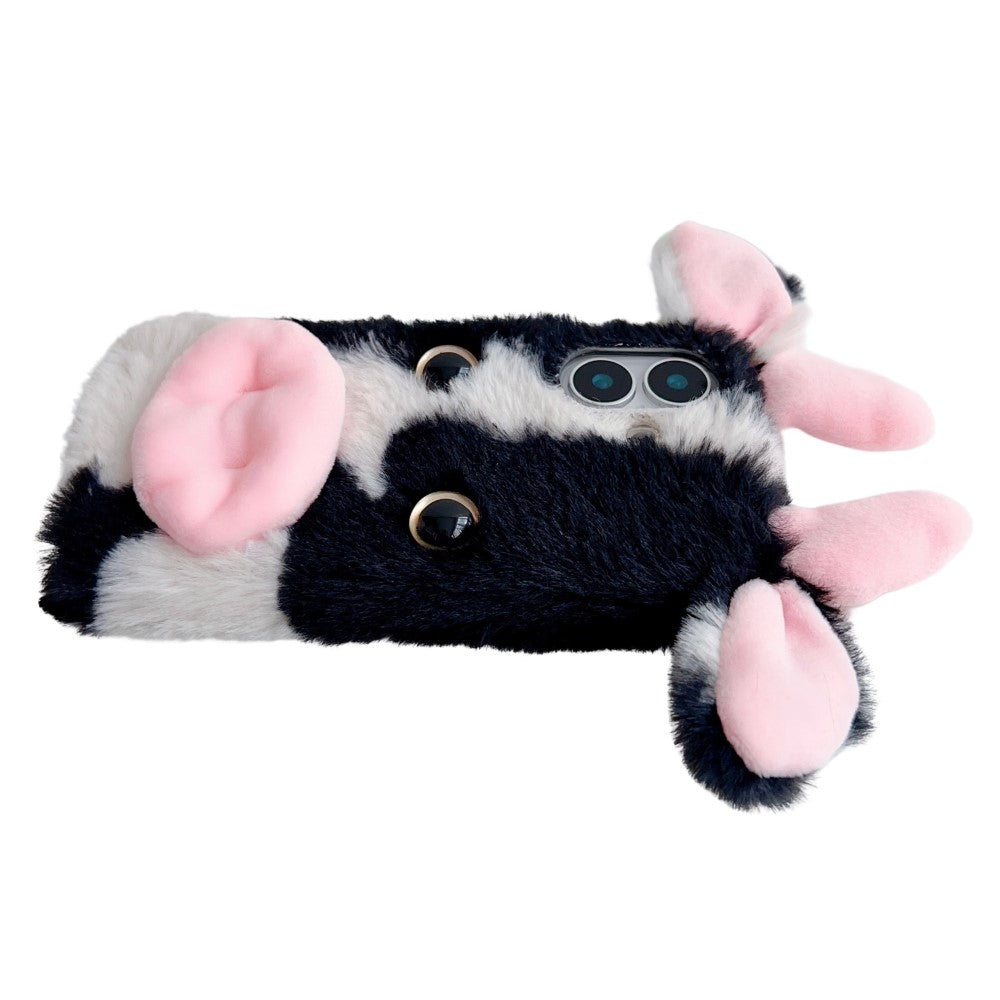 iPhone 16 Case Fluffy Cows Ear Soft Flexible Slim Phone Cover - Red