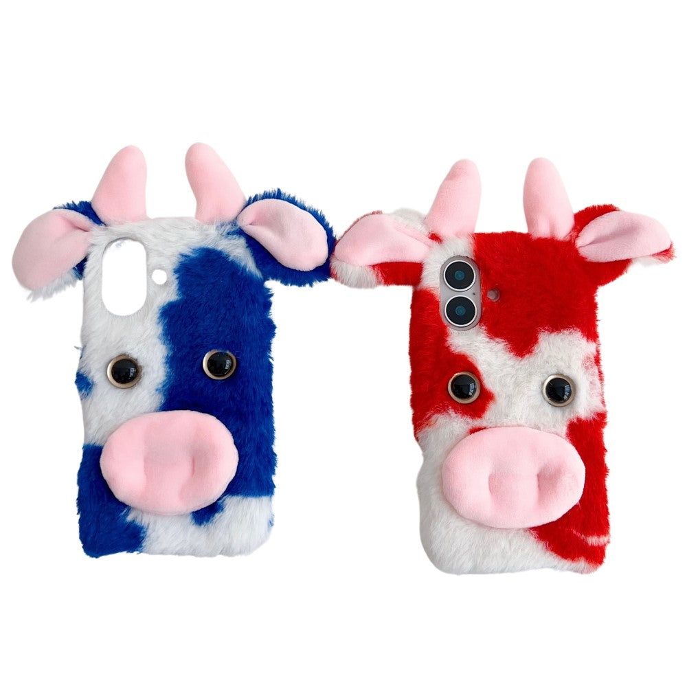 iPhone 16 Case Fluffy Cows Ear Soft Flexible Slim Phone Cover - Red