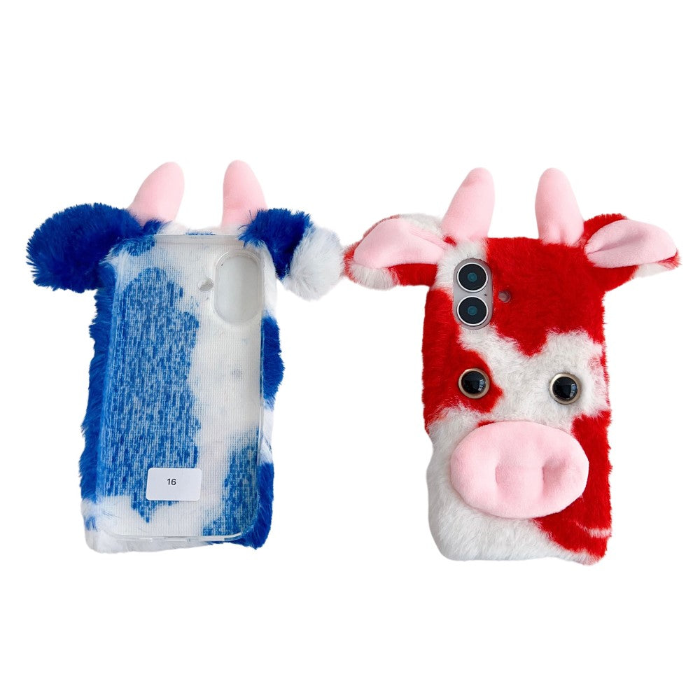 iPhone 16 Case Fluffy Cows Ear Soft Flexible Slim Phone Cover - Red