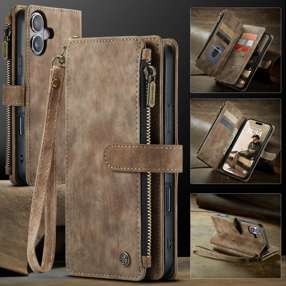 CaseMe zipper-wallet iPhone 16 phone case - Brown