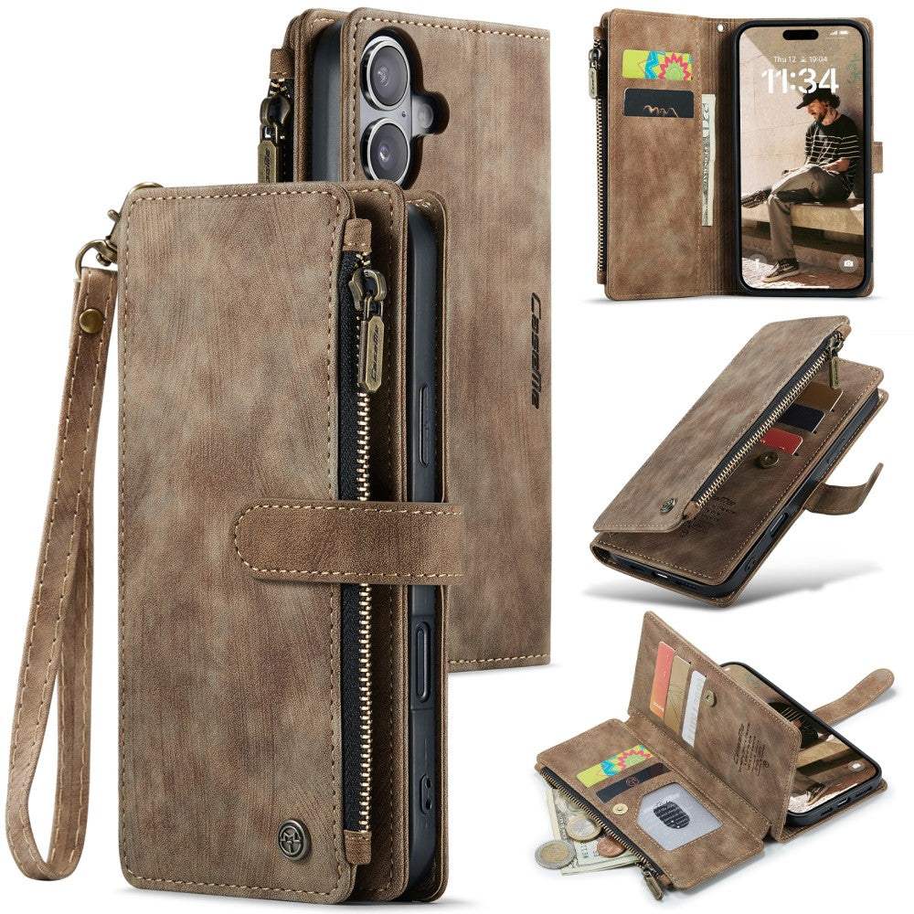 CaseMe zipper-wallet iPhone 16 phone case - Brown