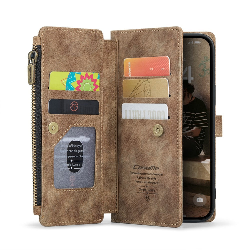 CaseMe zipper-wallet iPhone 16 phone case - Brown