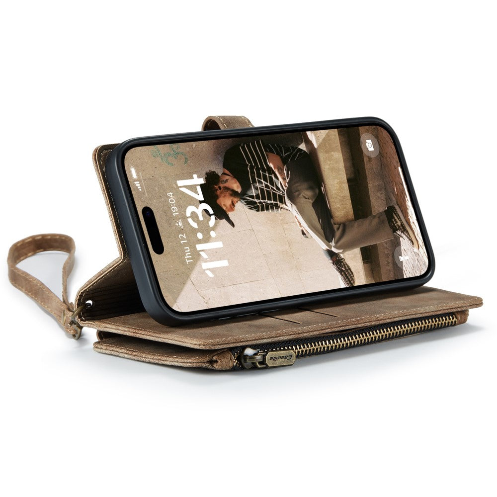 CaseMe zipper-wallet iPhone 16 phone case - Brown