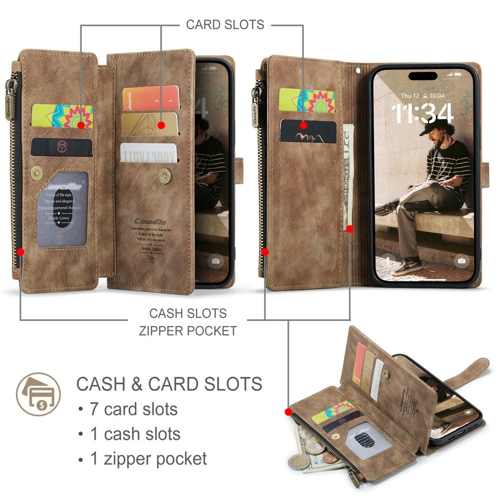 CaseMe zipper-wallet iPhone 16 phone case - Brown